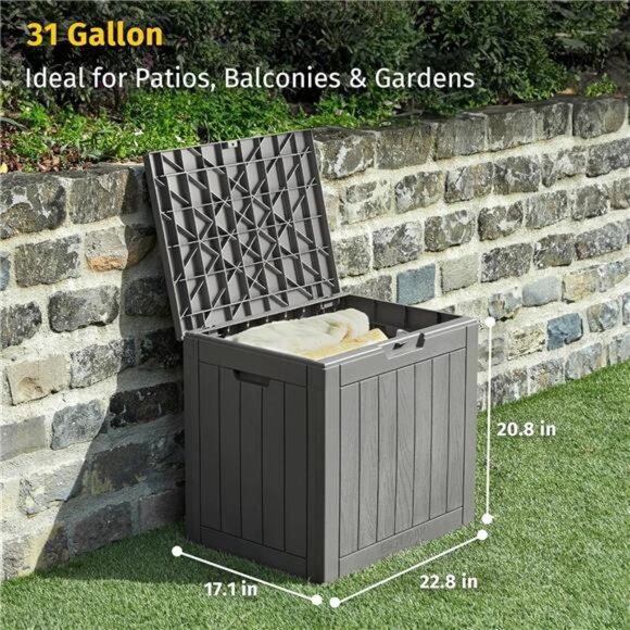 Outdoor Storage Box, 31 Gallon Deck Box Indoor and Outdoor Use, Waterproof Resin - Picture 3 of 7